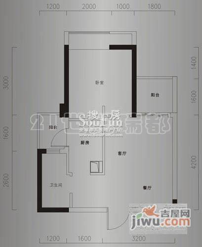 天府长城图南多1室1厅1卫50㎡户型图