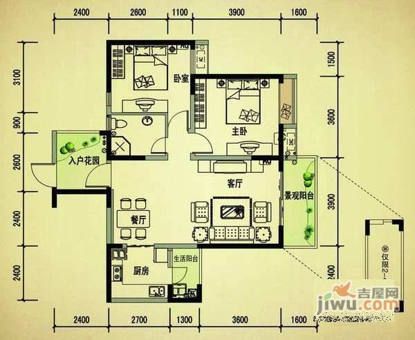 天府长城图南多2室2厅1卫85㎡户型图