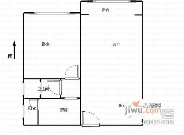 芙华新大陆1室1厅1卫56㎡户型图