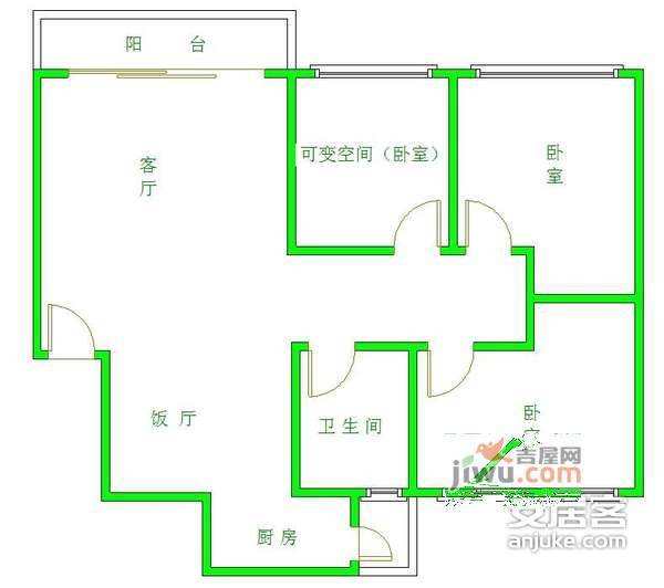 金沙愉景3室2厅1卫129㎡户型图