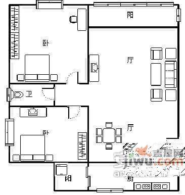 世代锦江凯旋门2室2厅1卫106㎡户型图