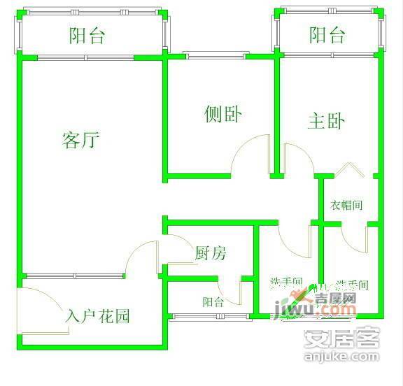 世代锦江凯旋门2室2厅2卫124㎡户型图