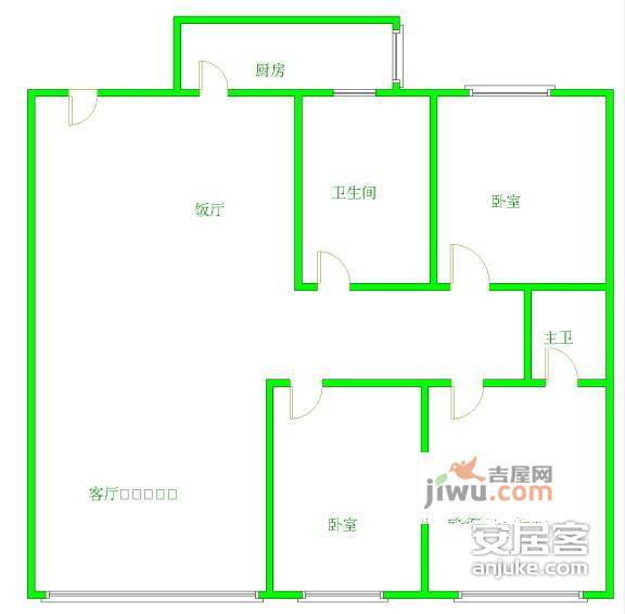 朝阳名宅3室1厅1卫100㎡户型图