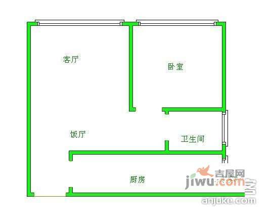 国嘉新视界1室2厅1卫57㎡户型图