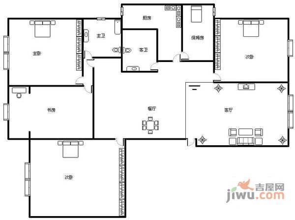 人和逸景4室2厅2卫176㎡户型图