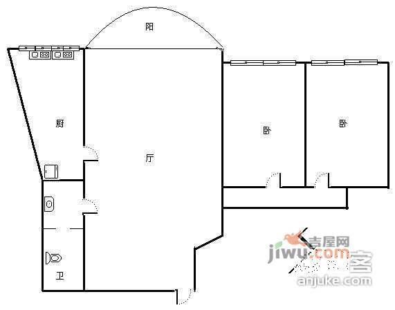 人和逸景2室2厅1卫100㎡户型图