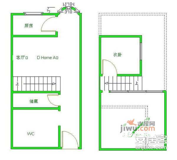 宝润苑2室1厅1卫45㎡户型图