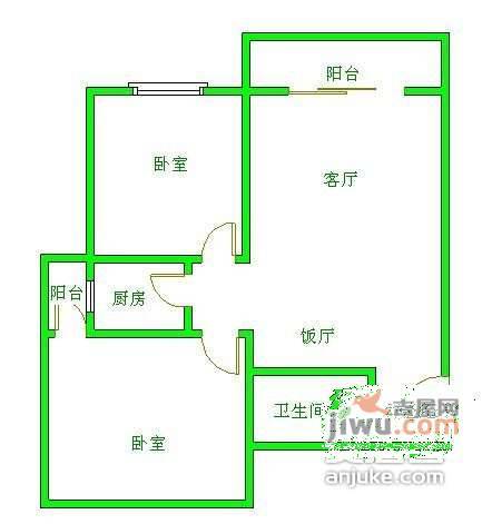 双楠名城2室2厅1卫90㎡户型图