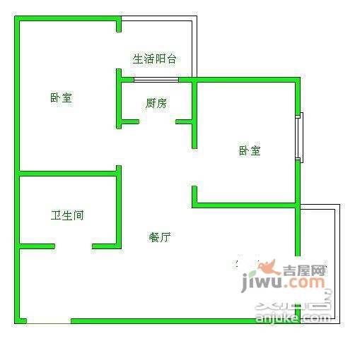 双楠名城2室2厅1卫90㎡户型图