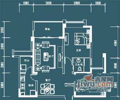 龙湖晶蓝半岛A区2室2厅1卫124㎡户型图