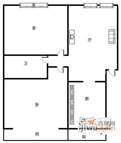 海天阁2室2厅1卫82㎡户型图