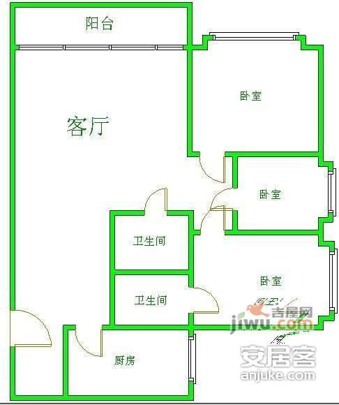 丽晶花园3室2厅1卫120㎡户型图