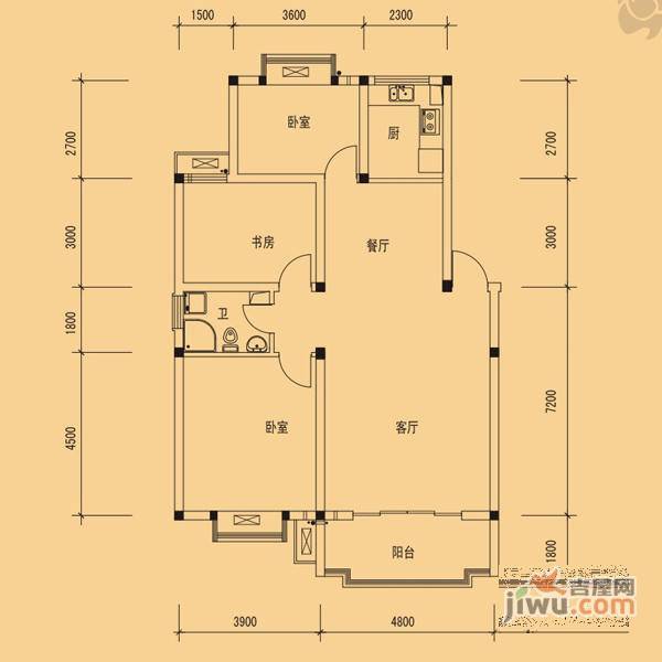 戛纳湾滨江2室2厅1卫户型图