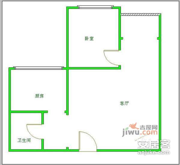 千和馨城1室1厅1卫57㎡户型图