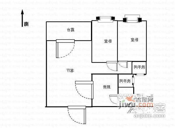 建信奥林匹克花园2室2厅1卫105㎡户型图