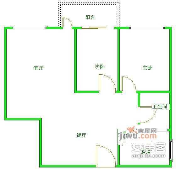 华宇阳光水岸2室2厅1卫84㎡户型图