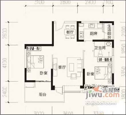 华宇阳光水岸2室2厅1卫84㎡户型图