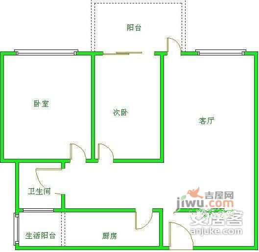 华宇阳光水岸2室1厅1卫87㎡户型图