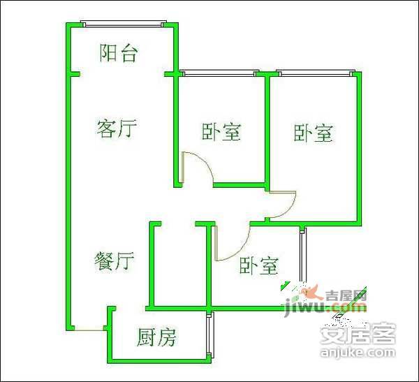 龙湖三千里B区3室1厅1卫93㎡户型图