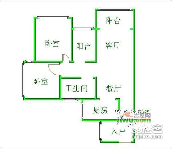 龙湖三千里B区3室1厅1卫93㎡户型图