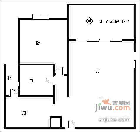 鑫苑名家一期1室2厅1卫56㎡户型图