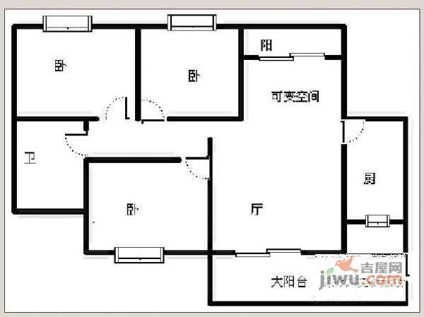 鑫苑名家一期3室2厅1卫105㎡户型图