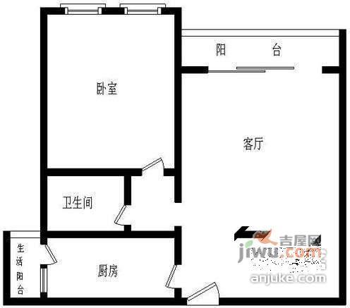 桐梓林欧城1室2厅1卫57㎡户型图