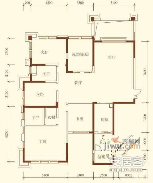 桐梓林欧城3室2厅2卫182㎡户型图