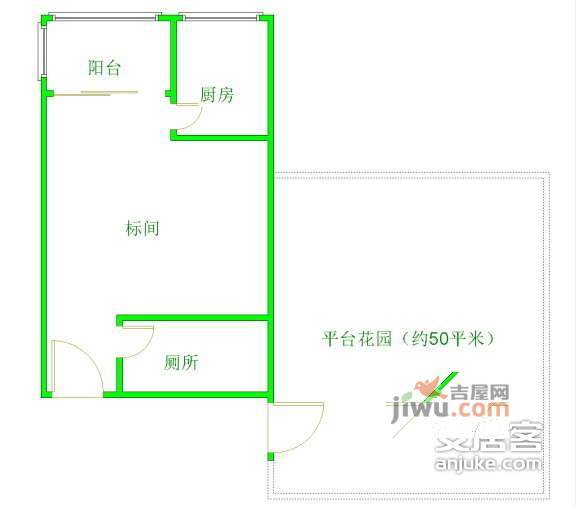 锦都1室0厅1卫43㎡户型图