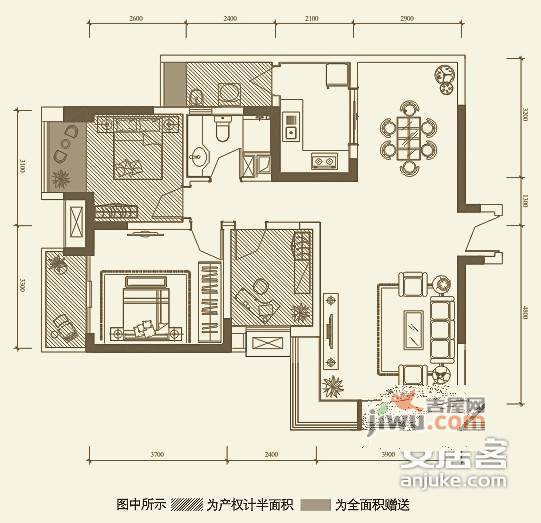 龙湖三千城3室2厅1卫106㎡户型图