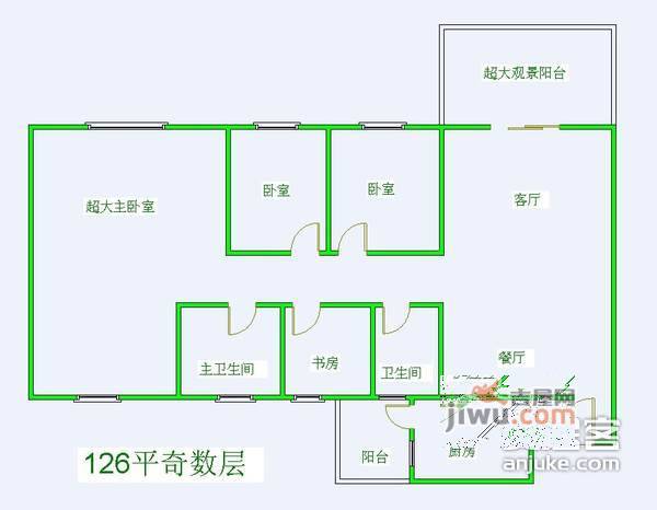 华润翡翠城3期3室2厅2卫143㎡户型图