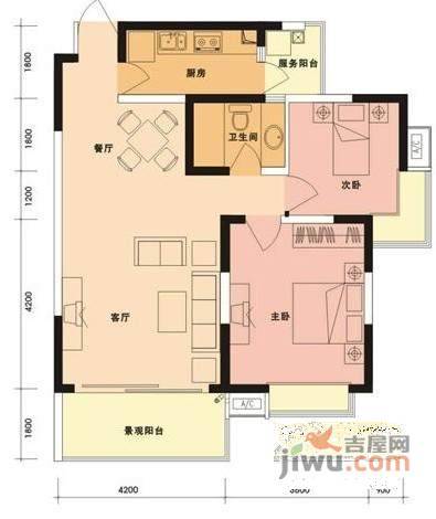 华润翡翠城3期2室2厅1卫89㎡户型图