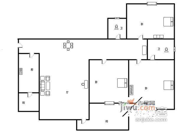 和贵久居福3室2厅2卫139㎡户型图