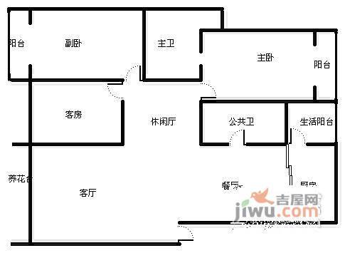 华阳滨河花园3室2厅2卫147㎡户型图