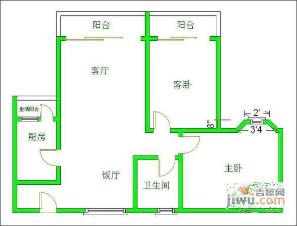 天合凯旋城2室2厅1卫88㎡户型图