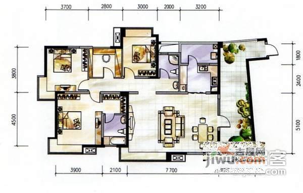 翡翠城三期4室2厅2卫172㎡户型图