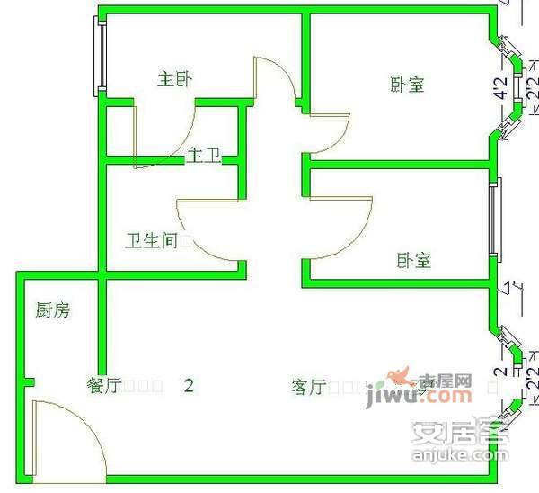 城市绿舟花园3室2厅1卫109㎡户型图