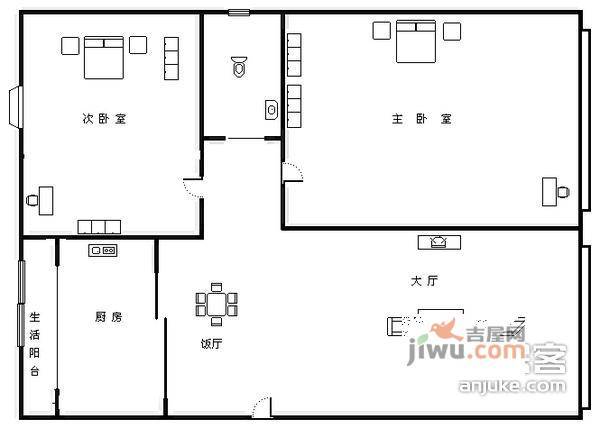 城市绿舟花园2室1厅1卫130㎡户型图