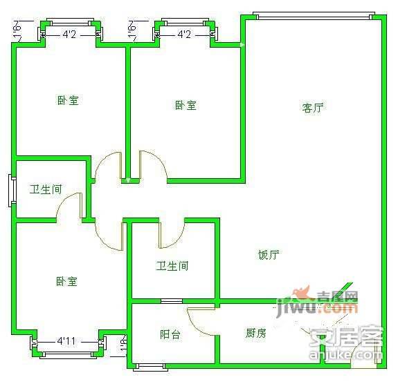 兴元嘉园3室2厅2卫141㎡户型图