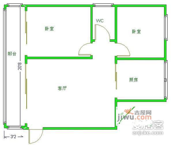 碧云天2室2厅1卫106㎡户型图