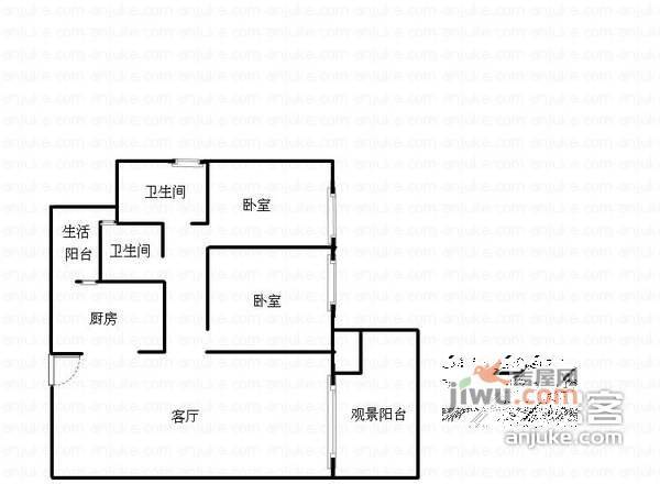 春天大道2室2厅1卫92㎡户型图