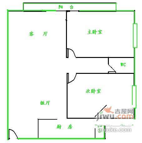 华润翡翠城2期2室1厅1卫93㎡户型图