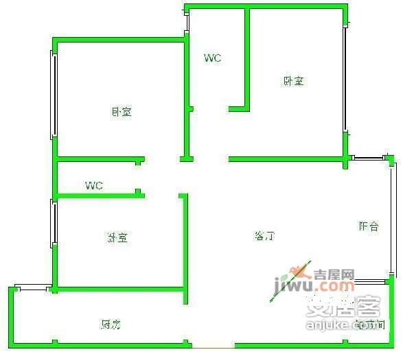 浅水半岛B区3室2厅1卫107㎡户型图