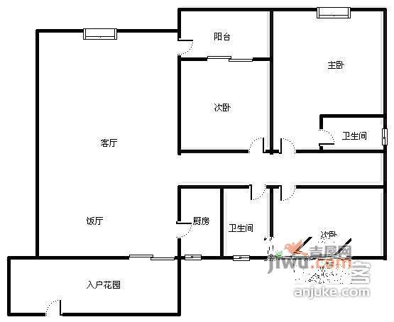 瑞升望江橡树林南院3室1厅1卫103㎡户型图