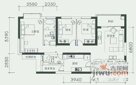 粼江峰阁3室2厅2卫170㎡户型图