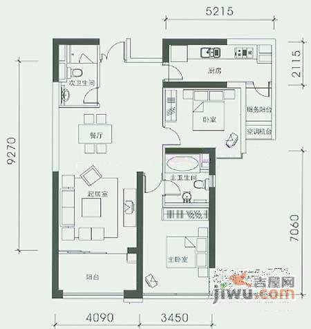 粼江峰阁2室2厅2卫126㎡户型图