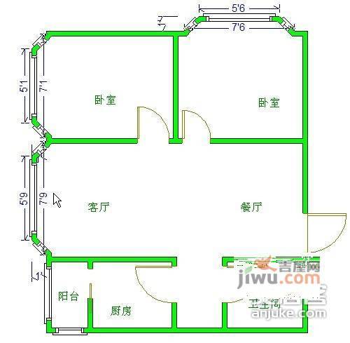 王府花园(高新)2室2厅1卫115㎡户型图