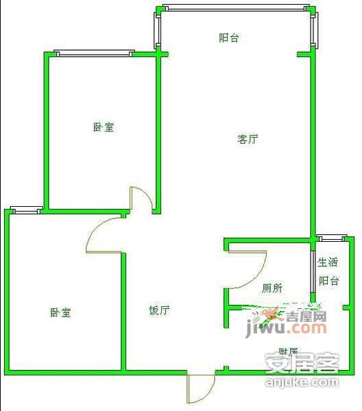 东林城市花园2室2厅1卫117㎡户型图