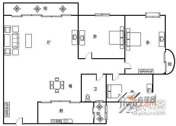 千居朝阳3室2厅2卫130㎡户型图