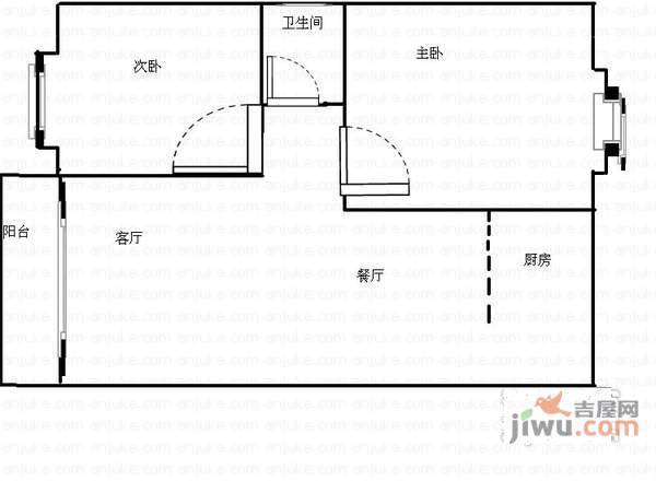 恒大城2室2厅1卫77㎡户型图